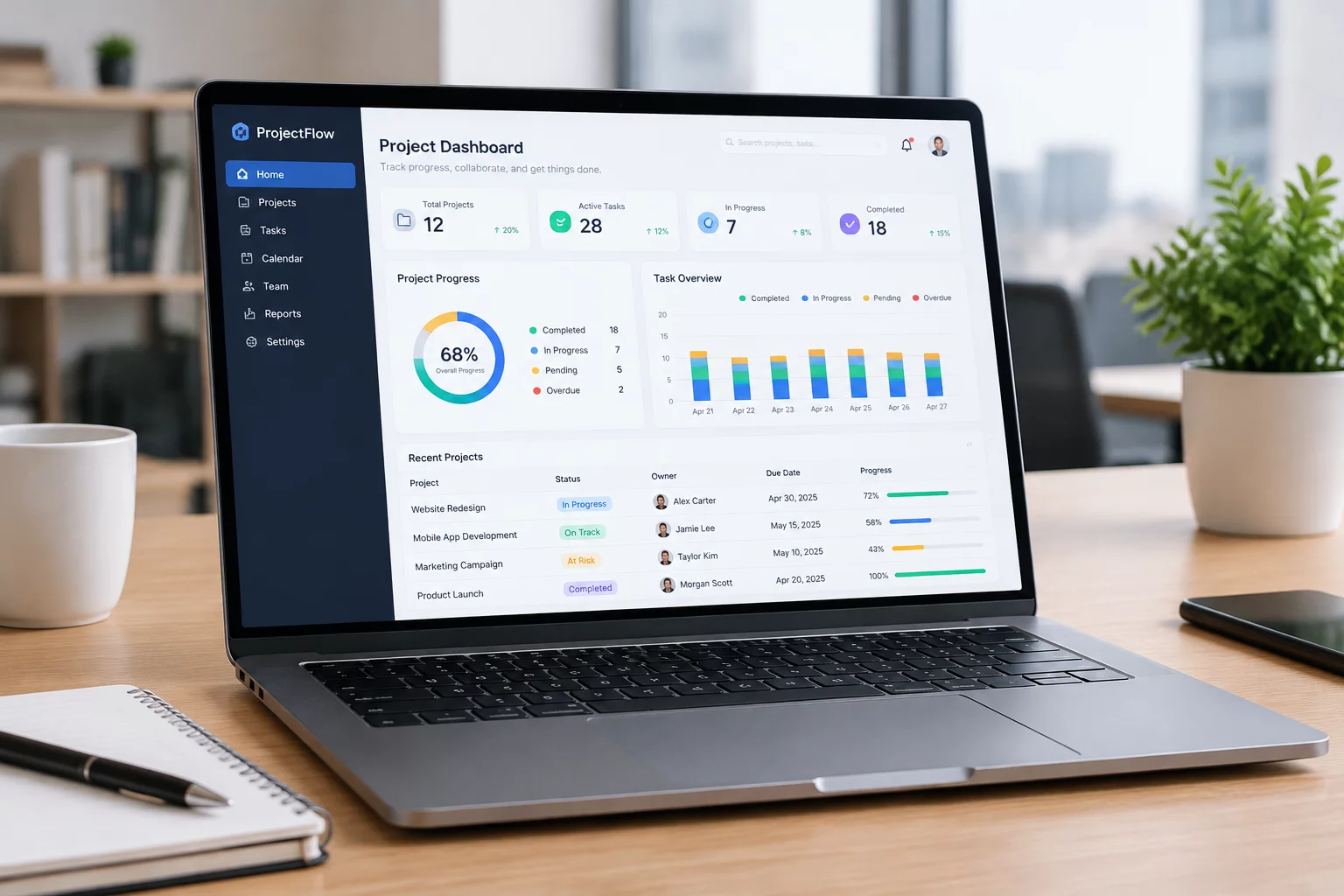Dashboard software interface displayed on a sleek laptop